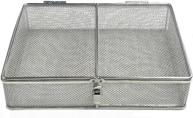 sterylizacji na instrumenty chirurgiczne Kosz siatkowy ze stali nierdzewnej z pokrywką i zatrzaskiem, taca do ładowania urządzenia medycznego(40 * 30 * 7cm,Mesh 0.5mm)
