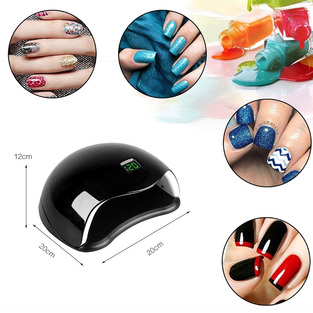 Lampada per Unghie Cordless con Ricarica USB, Lampada Portatile Wireless ad Asciugatura Rapida da 48 W Lampada per Fototerapia a Induzione a Led Hine Gel per Smalto per Unghie Lampada Pro Uv (Nero),