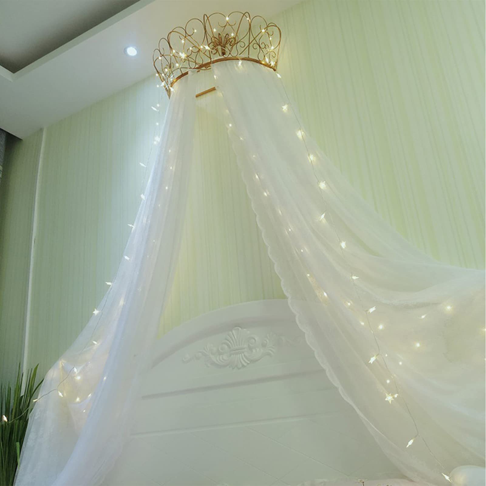 GJMSSMY Metal Crown Bed Canopy for s & Adults, Large Double Layer Net Hanging Curtain Bed Curtain & Drapes, Princess Mosquito Net Decorative Drapery
