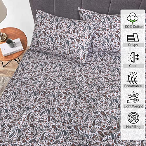 RUVANTI 100% Cotton Full Size Bed Sheets, 4 Pieces, Soft & Breathable Percale Weave Bedding, Deep Pocket 16", Hotel Standard, Crisp Cool Feel, Durable, Perfect Sheet Set Floral, Teal Paisley