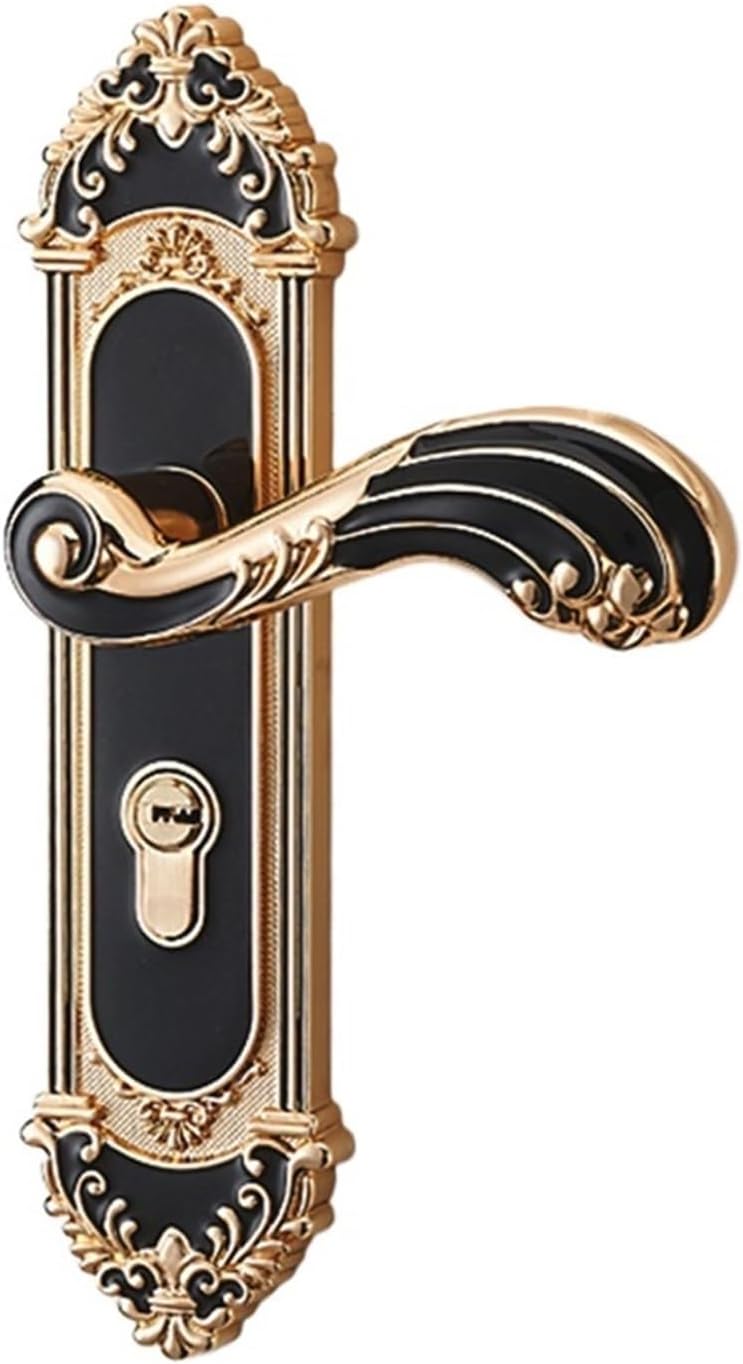 European Style Golden Door Lock with Key Door Handle Ivory White Security Entrance Door Lock Silent Anti-Theft Door Hardware(Black Gold_50MM)