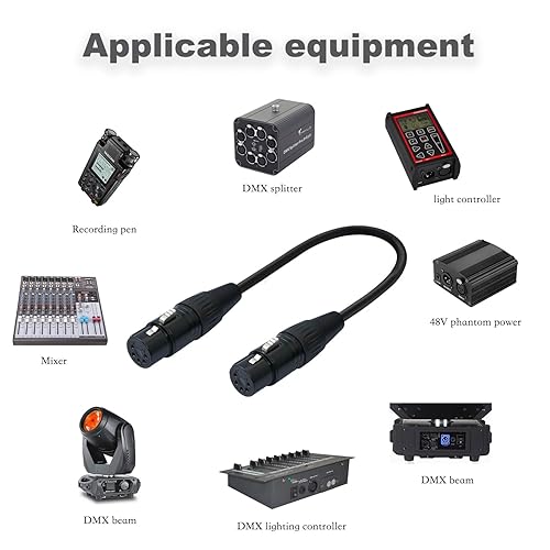 Miniatura 2 de Paquete de 2 conectores XLR hembra a hembra de 5 pines, DMX512 5 PIN XLR hembra a hembra, cable DMX de 5 pines, adaptador de cable XLR DMX de 5