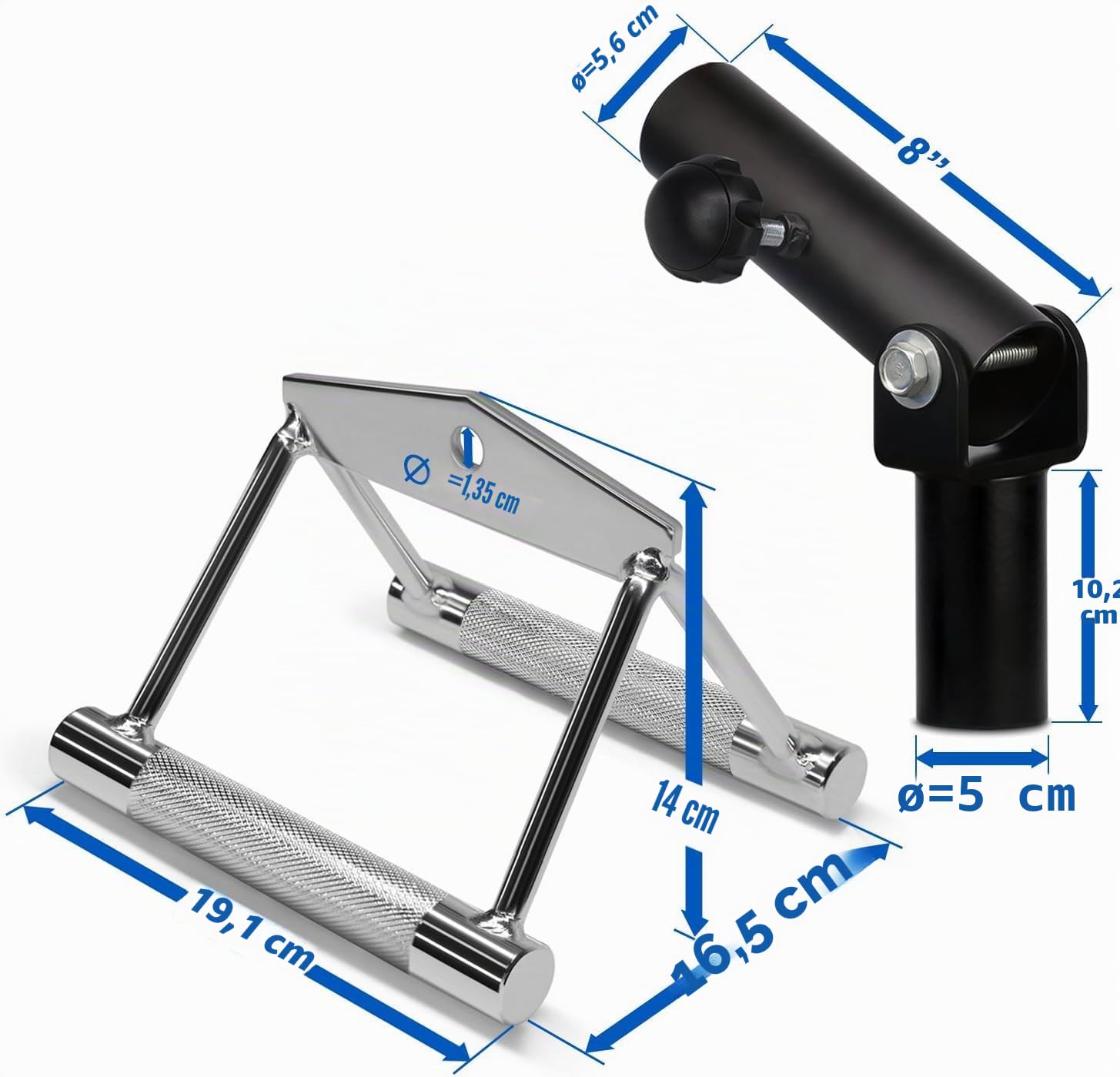 Yes4All YLTL Combo T-Bar Row Insert + Double D Handle, Fit 5cm Olympic Bars, Full 360° Swivel Great for Back, Muscle, Arm, Full-Body & Support Deadlifts, Squats for Home Gym