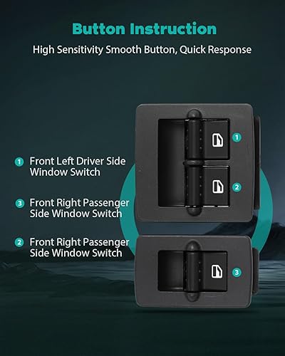 Miniatura 3 de SCITOO Interruptor de elevalunas eléctrico 1C0959855 1C0959527 Interruptor de elevación de la ventana delantera del lado del conductor y del lado