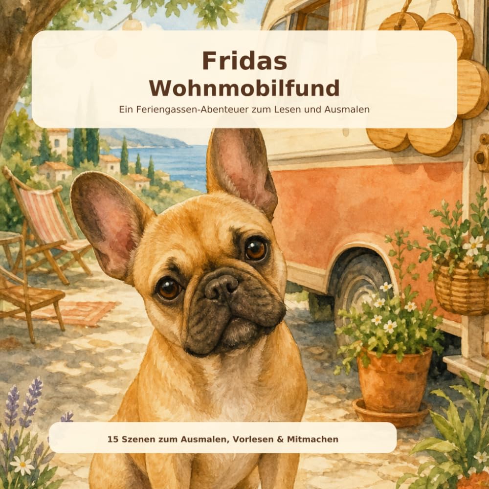 Fridas Wohnmobilfund: Ein Französische-Bulldogge-Malbuch mit Feriengassen-Geschichte für Kinder ab 5