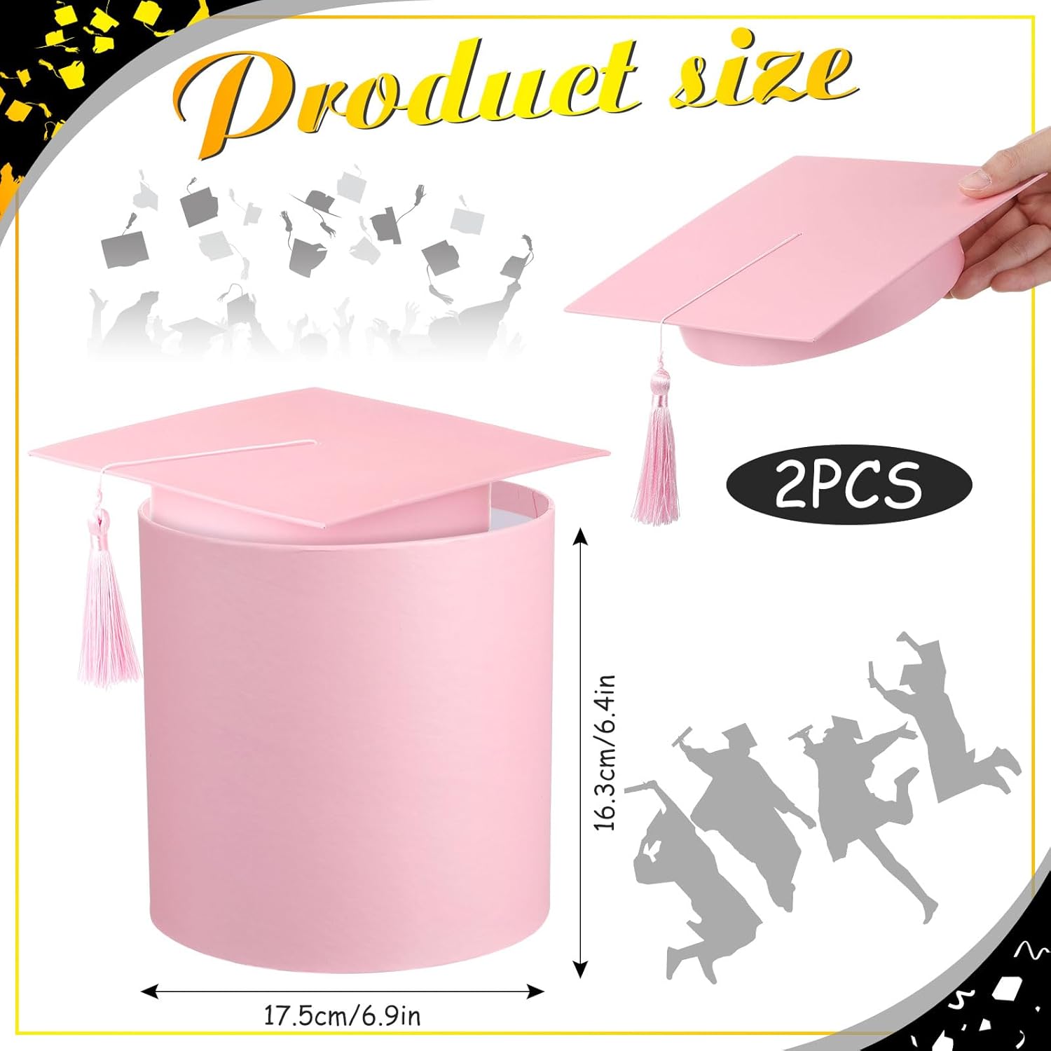 Weekgrat 2 Pack 2026 Graduation Cap Flower Gift Boxes Class of 2026 Cap Candy Box Empty Container with Tassel for Graduation Party Favor Outdoor Indoor Activities Celebrations Supplies(Pink)