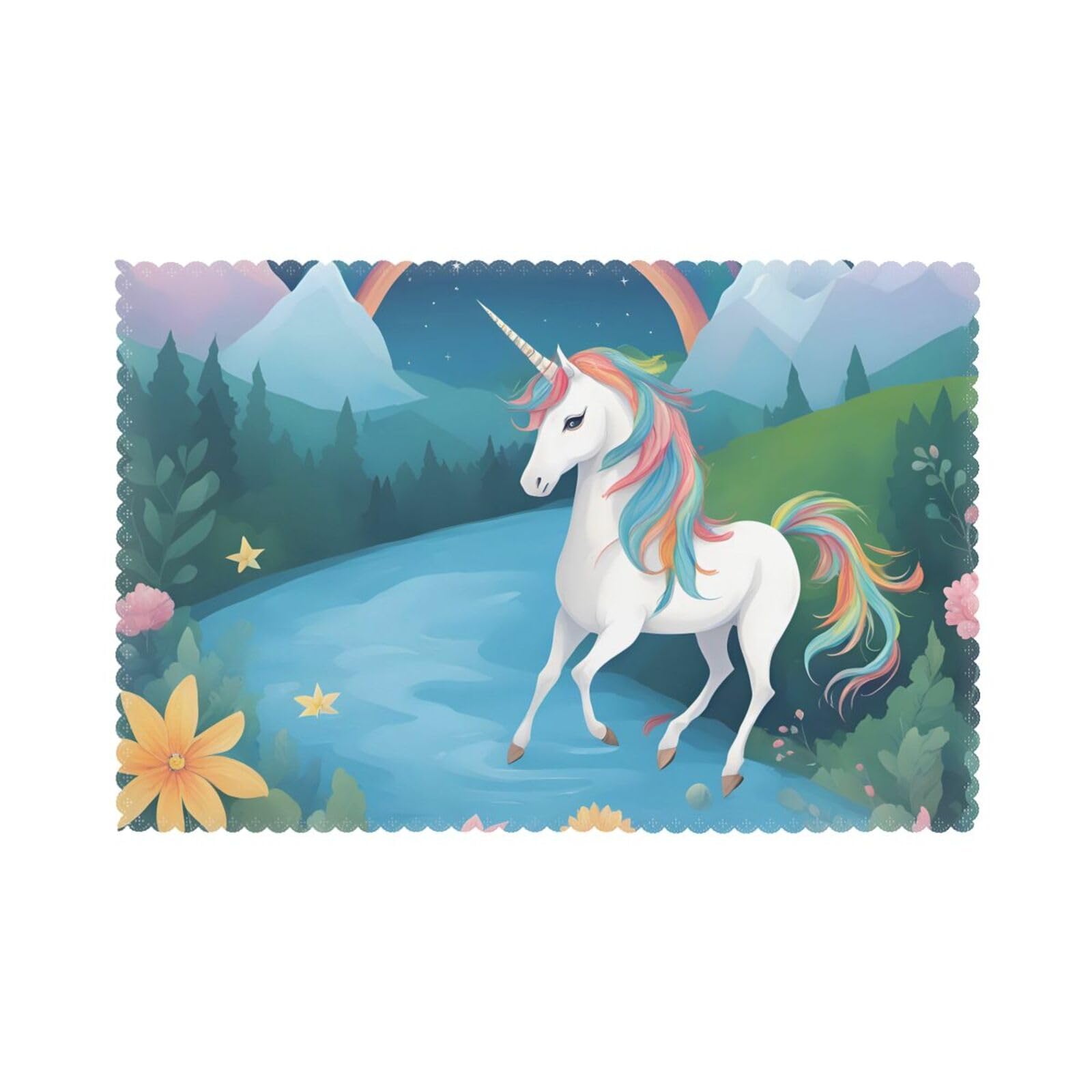 running unicorns Placemat set of 6, oil-proof and insulated dining table placemats, washable and wipeable.