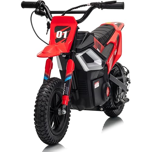 24V 350w Kids Electric Dirt Bike, 13.67 MPH Ride-on Motorcycle with Rear Suspension, Twist Grip Throttle & Leather Seat, 12 Mile Range for Off-Road Adventure