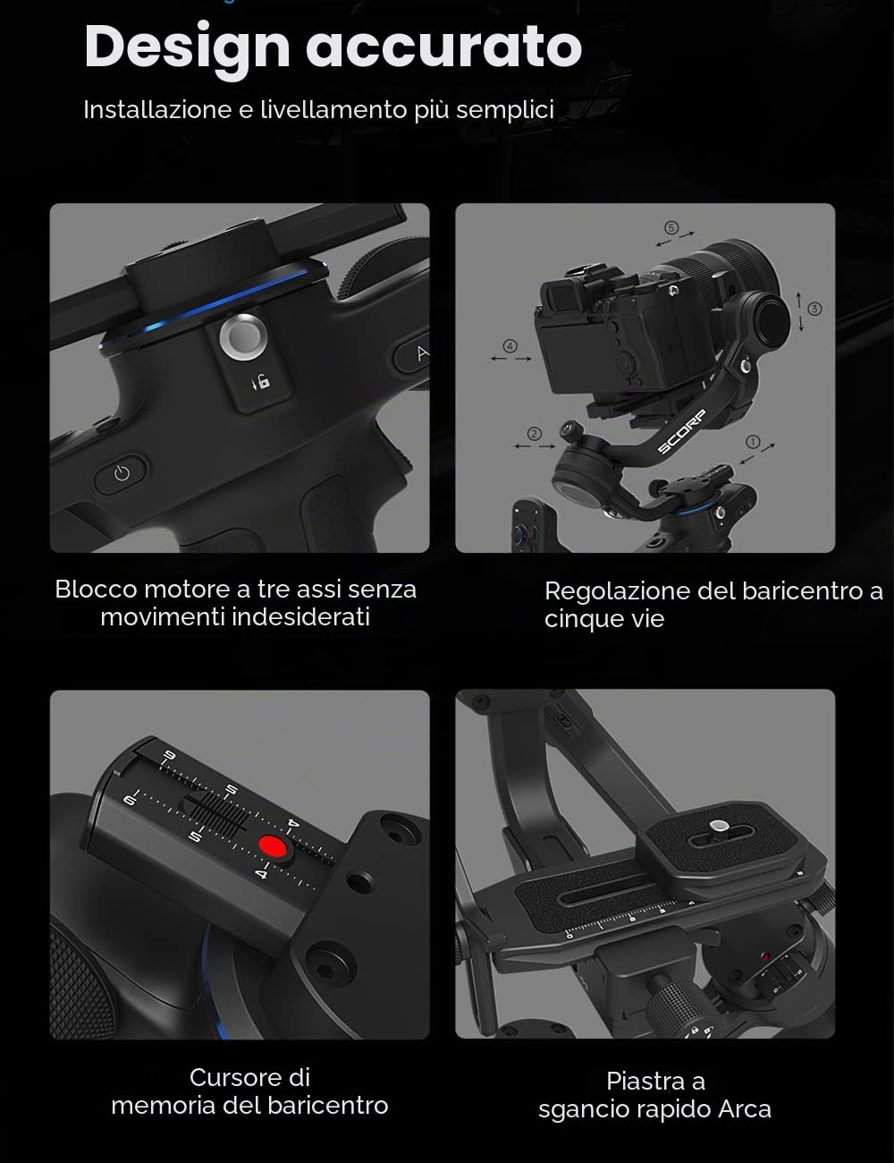 FeiyuTech Scorp-C Stabilizzatore Gimbal per Fotocamera DSLR, per Fotocamera Reflex, Compatibile con Sony Canon Panasonic Lumix Nikon Fujifilm, Impugnatura Underslung, Carico Utile 5,51LB