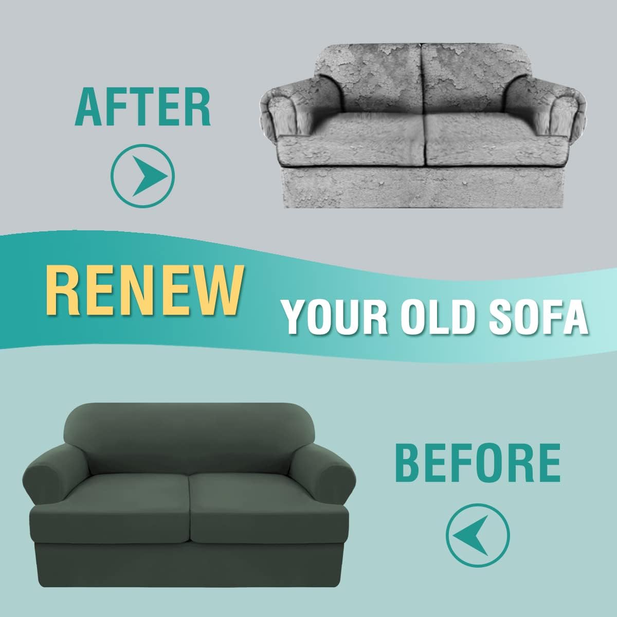 Stretch T Cushion Sofa Slipcover 4 Pieces Sofa Covers for T Cushion Sofa Soft Couch Cover Sofa Slip Covers Washable Furniture Protector with 3 Individual T Cushion Covers (Olive Green, Love seat)