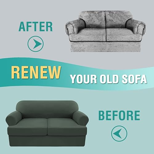 Miniatura 5 de GAMUKAI Fleecce - Funda de sofá de 3 piezas con cojín en T funda de sofá suave para sofá protector de muebles con 2 cojines individuales oliva sofá