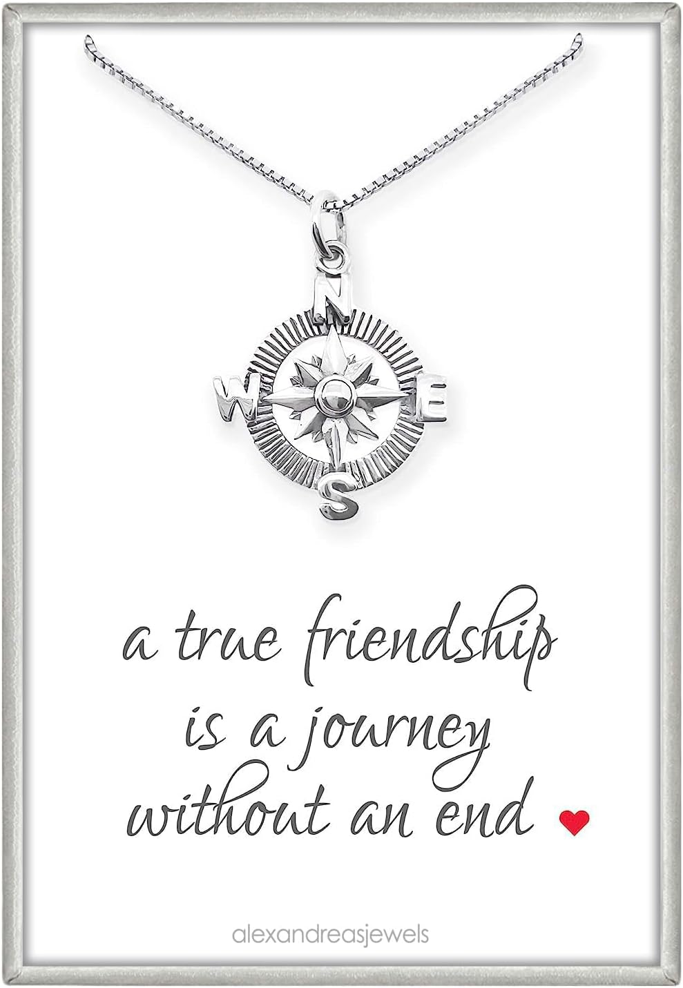 Sterling Silver Compass Necklace for Women, Best Friend Gift Necklace, A True Friendship Necklace, Best Friend Graduation Gift Necklace, 18 inches
