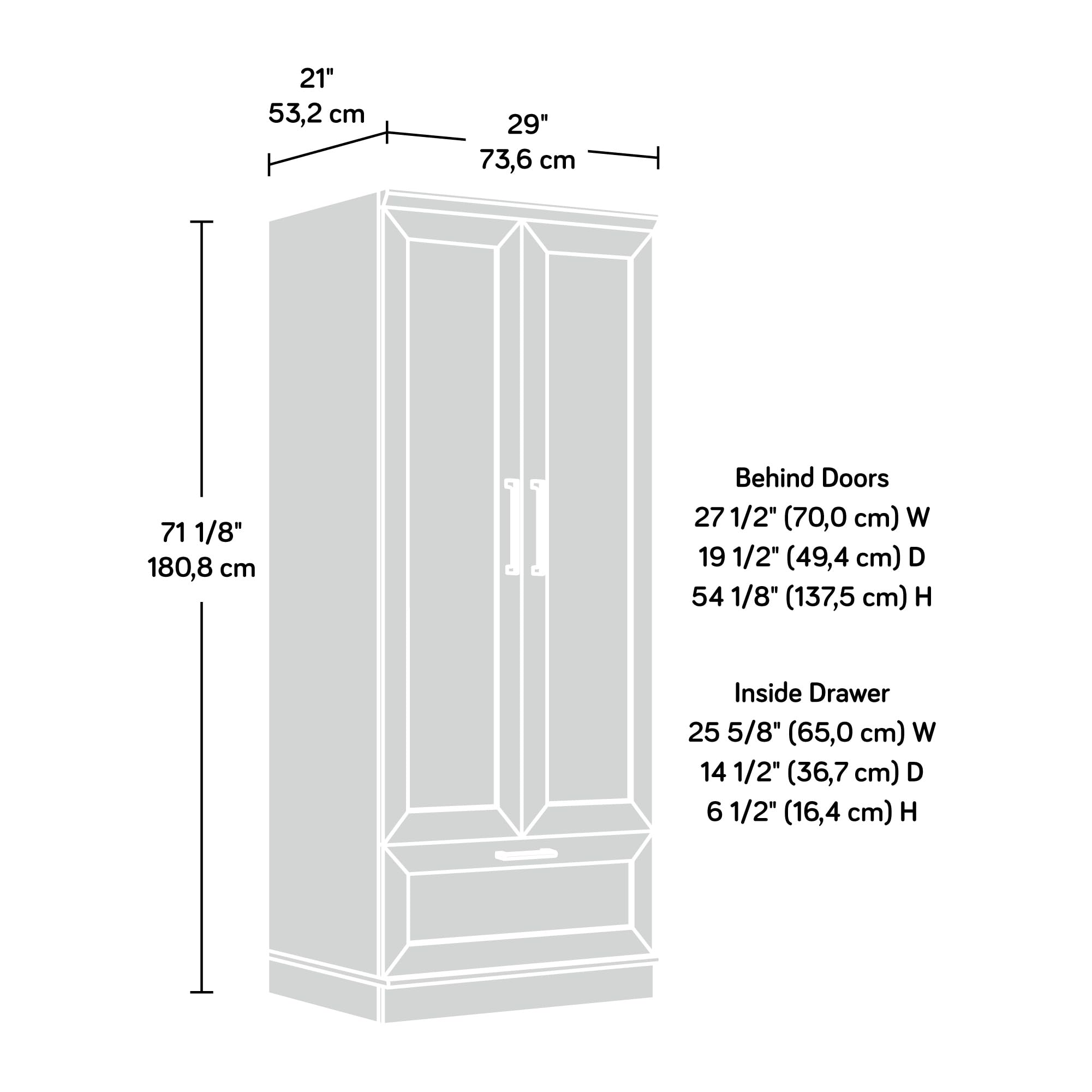 Condition photo showing New/Like New for sauder homeplus wardrobe/pantry cabinets, l: 28.98" x w: 20.95" x h: 71.18", dakota oak finish