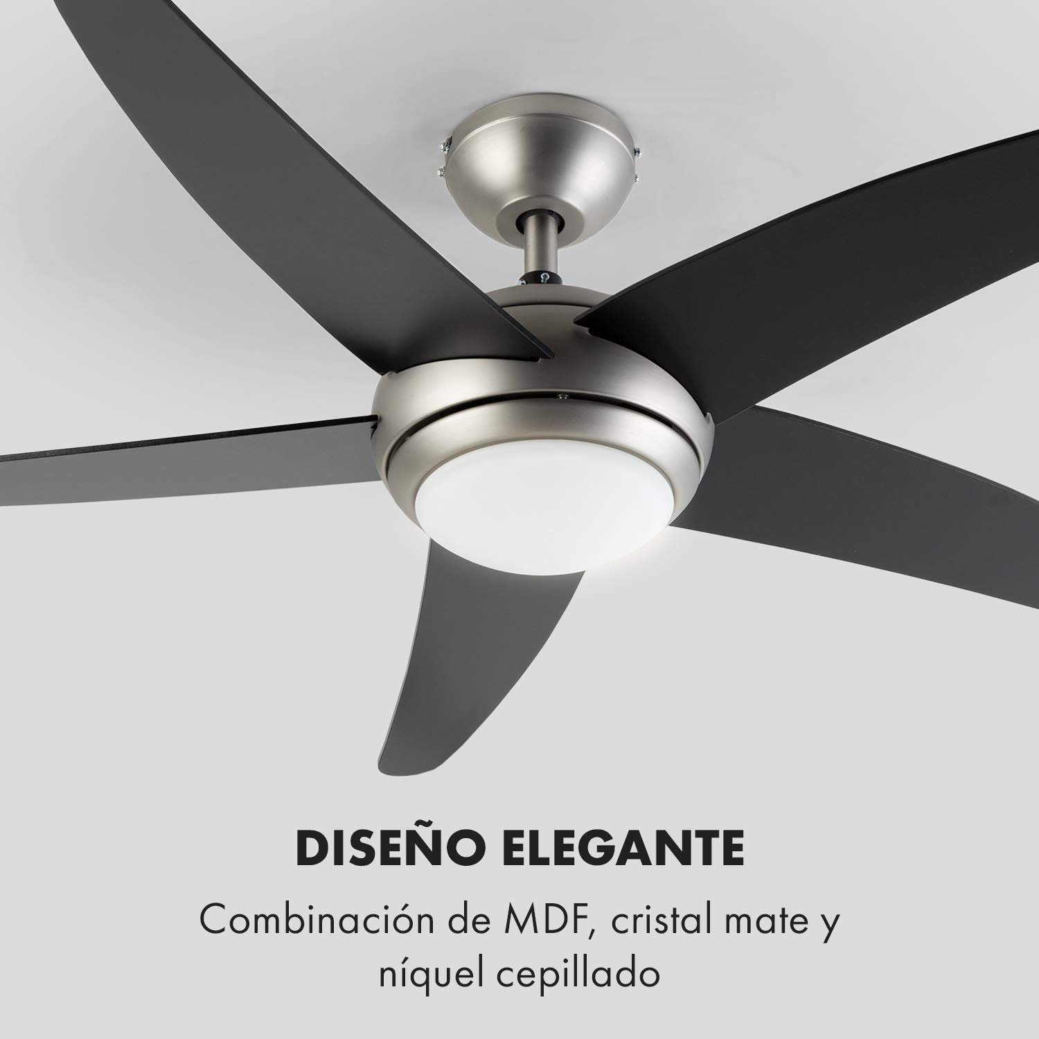 KLARSTEIN Bolero – 2 en 1, ventilador de techo, 134 cm, lámpara de 55 W, aspas de madera, mando a distancia, Negro