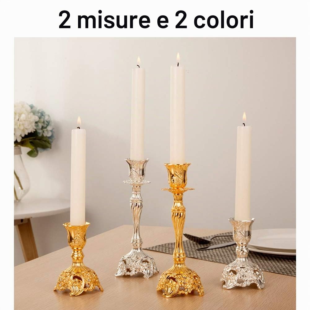 Sziqiqi Set di 2 Candelieri Candelabri Candelabro Portacandele in Oro Cromato Metallo per Soggiorno Tavolo da Pranzo Centrotavola Creativo, Oro
