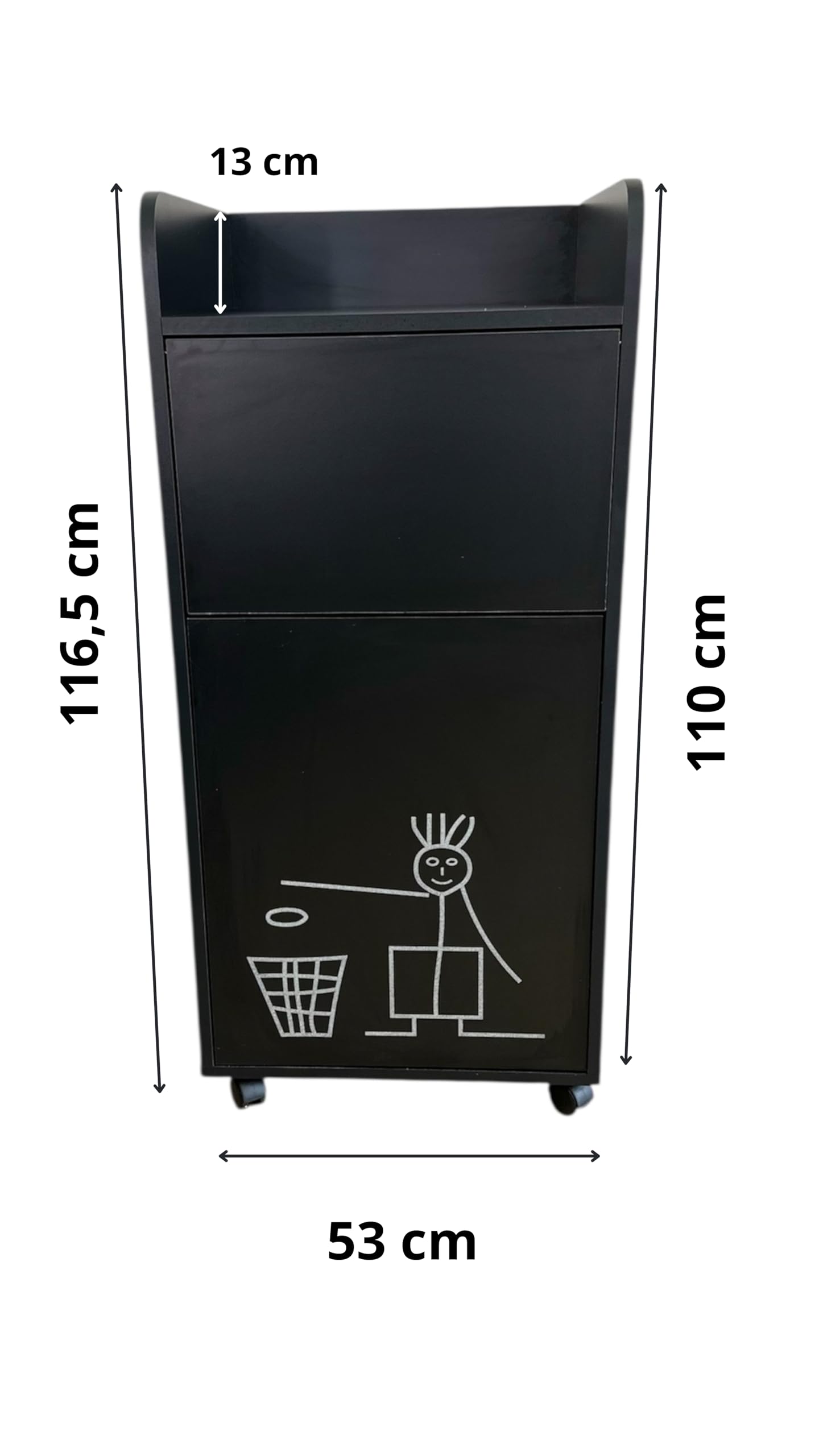Mueble de basura para comida rápida, aperitivos, cafetería, comida rápida, profesional, horeca, con bandeja de PVC y escotilla basculante, color negro