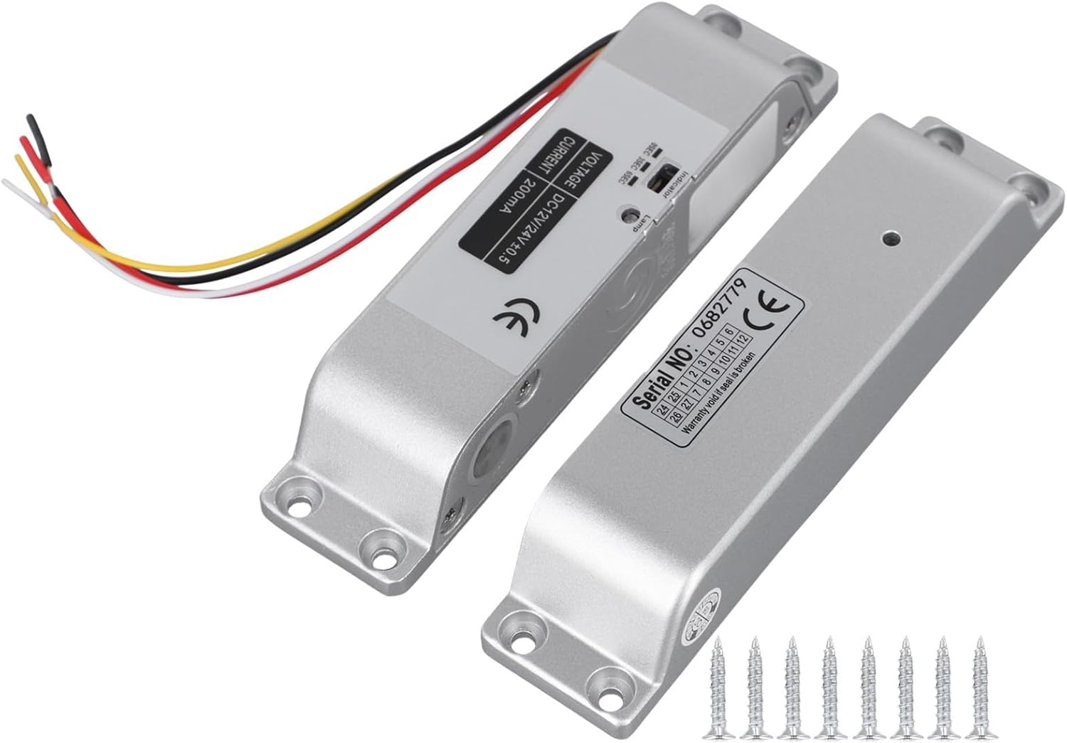 Drop Bolt Lock DC12V/24V, Aluminum Alloy Fail-Safe Control Wood Doors, Adjustable 0/3/6s Delay, Silver 5.91x1.34x1.1 Inch