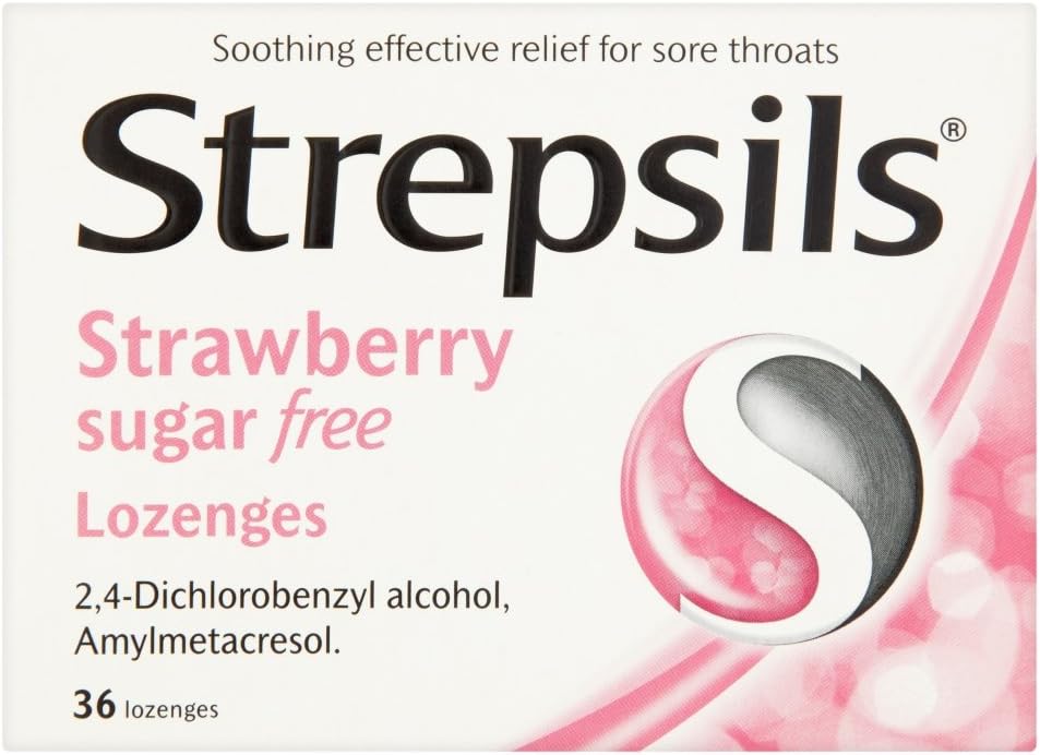 Sore Throat Lozenges, Strawberry, 36 Total, Sore Throat Relief, Soothing Relief, Numbs Throat, Throat Infection Relief, Dual Antiseptic Action, Sore Throat, Medication