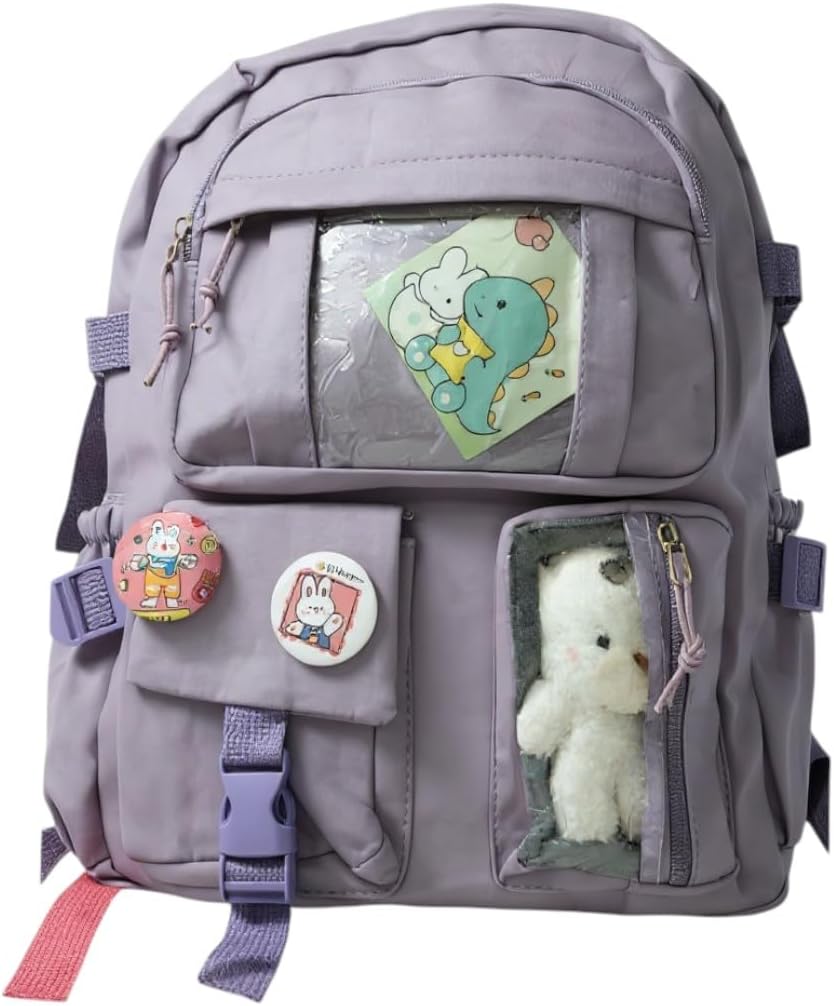 Mochila escolar Infantil e juvenil, Bolso Frontal, Alças Acolchoadas, grande capacidade, ursinho e broches, ideal para crianças de 6 a 13 anos