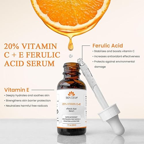 Miniatura 6 de SKIN DEVA Suero con 20% de vitamina C para la cara con vitamina E Plus ácido ferúlico suero para el cuidado de la piel 1 fl oz 1.0 fl oz rejuvenece