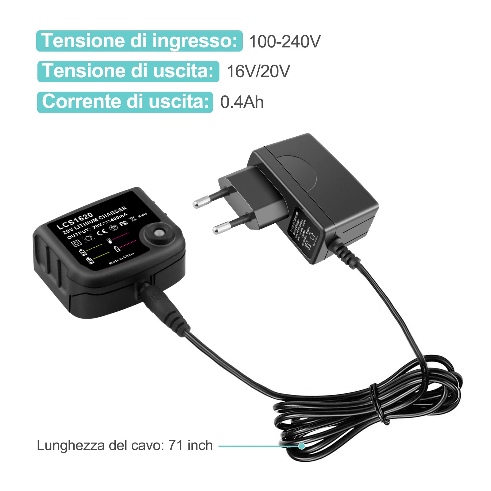 16V-20V LCS1620 Caricabatterie Sostituzione per Black Decker Batteria BL2018 BL1518 LBXR20-OPE LBXR20 LB20 LBX20 LBX4020 LB2X4020 LBXR2020-OPE