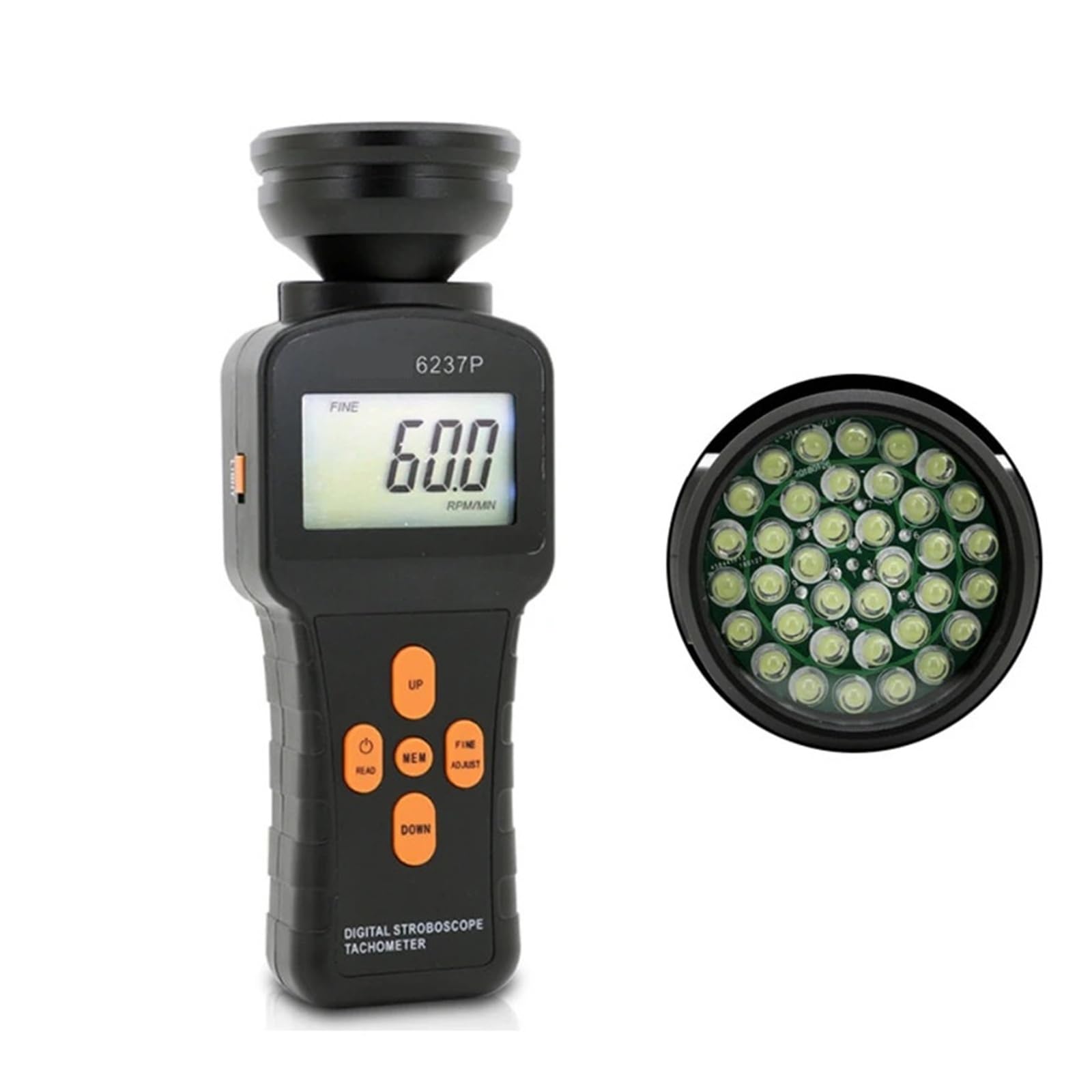 DM6237P Estroboscopio digital 60 a 19999 RPM Tacómetro de rango de medición for motor, ventilador, generador Observación en tiempo real