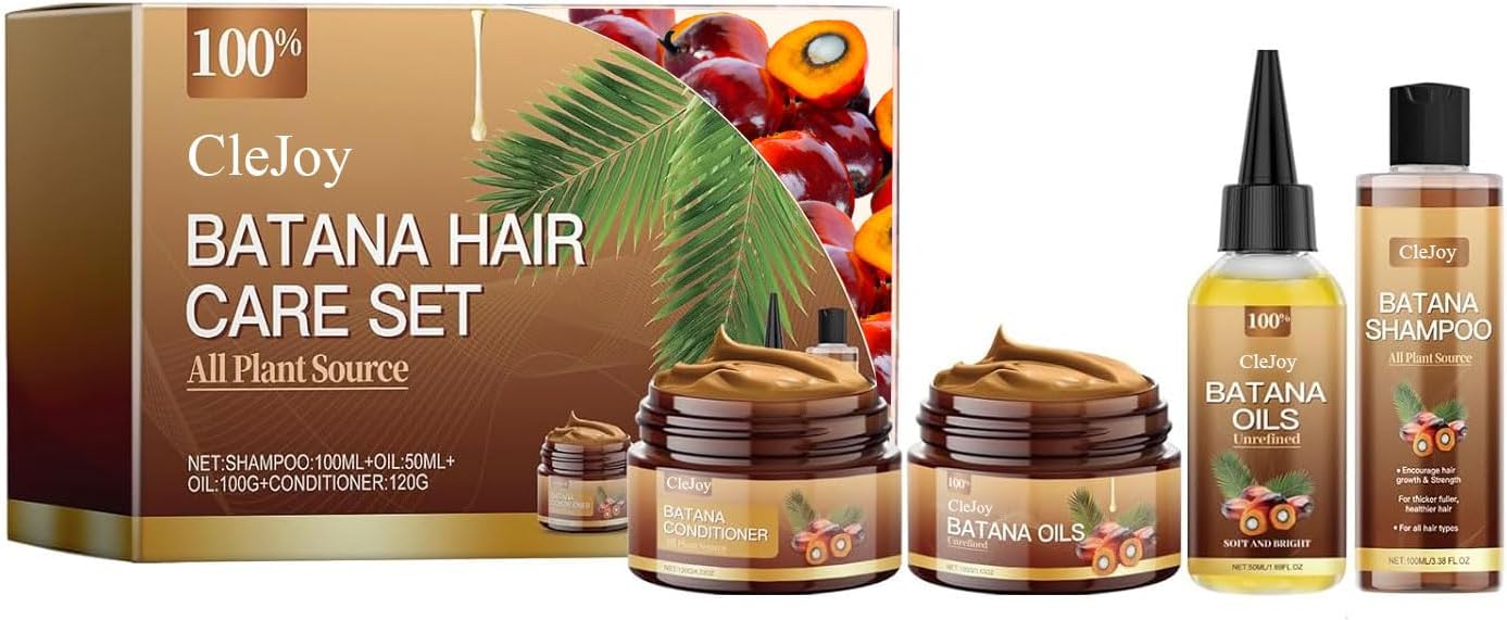 Botanic Batana Oil Shampoo and Conditioner Set – Unrefined Batana Hair Mask & Growth Oil, Natural Repair for Thinning Hair, Curly & Damaged Hair Care Set for Men & Women