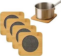 Kit 4 Descansos de Panela em Madeira Quadrado - Suportes de Bambu para Panela Quente - Proteção de Mesa - Utensílio de Cozinha Antiderrapante Resistente ao Calor - Shop100