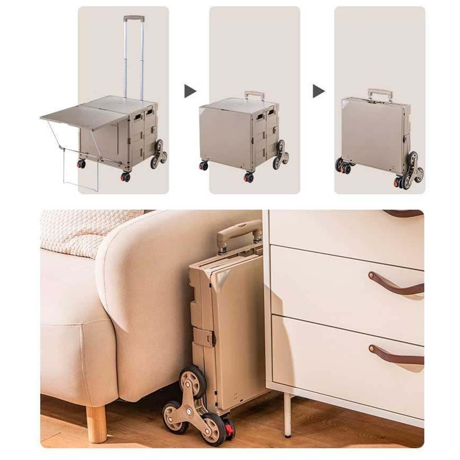 Schwerlast-Klappkarre Einkaufswagen mit Rädern, klappbar, for Treppensteigen, praktischer Anhänger Zugstange Paletten- und Transport auf Rädern(Schwarz)