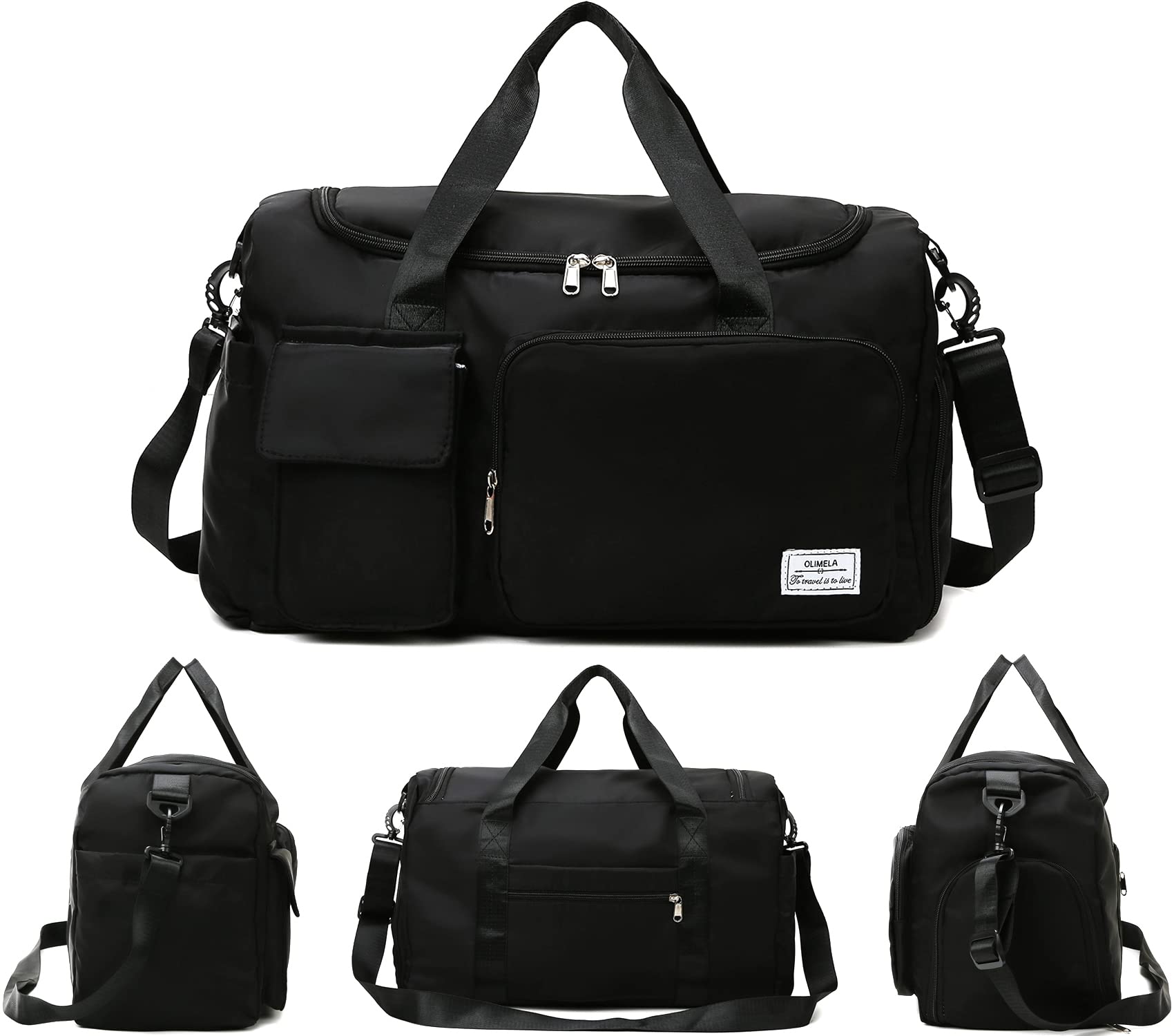 Travel Duffel Bag for Women Luggage Storage Crossbody Travel Bags, Sports Duffels Bag with Shoe Storage Travel Waterproof Polyester Fabric(Black)-image-23