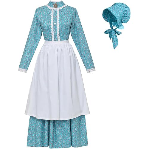 GRACEART Pioneer Woman Costume Colonial Prairie Dress for Women 100% Cotton