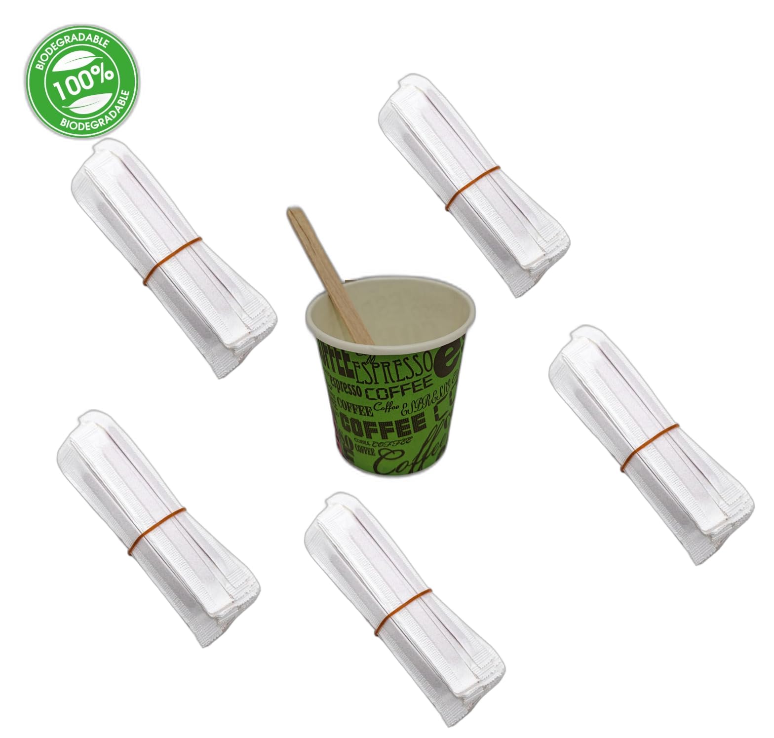 Palette Caffè Monouso Biodegradabili in Legno 350 Pezzi