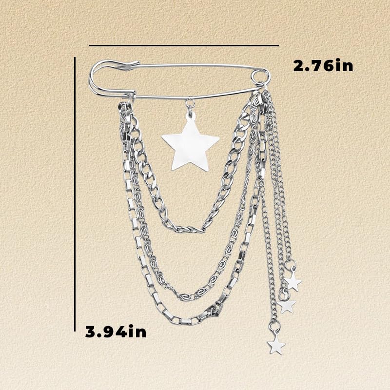 Image of Y2k Chain Brooch Pins for Women Silver Gold Tassel Pin for Coat Collar Brooch Pin Y2k Punk Shoes Clothing Accessories