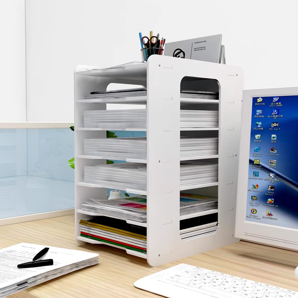 THATSRAD Organizzatore da Scrivania a 7 Livelli con Portapenne Porta Documenti da Scrivania A4 Vassoio Portadocumenti per Ufficio Scaffale per la Conservazione dei Documenti per Ufficio Scuola Casa