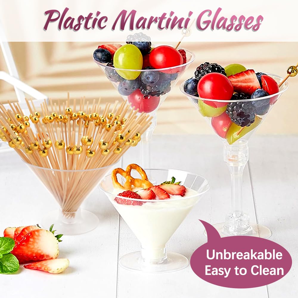 Mispudin 30 Stuks Doorzichtige Cocktailglazen 150ml/5oz, Herbruikbare Plastic Martiniglazen, Verstelbare Bekerhandgreep Martini Dessert Cup, Geschikt voor Feestjes, Bruiloften, Verjaardagen, Kerstmis