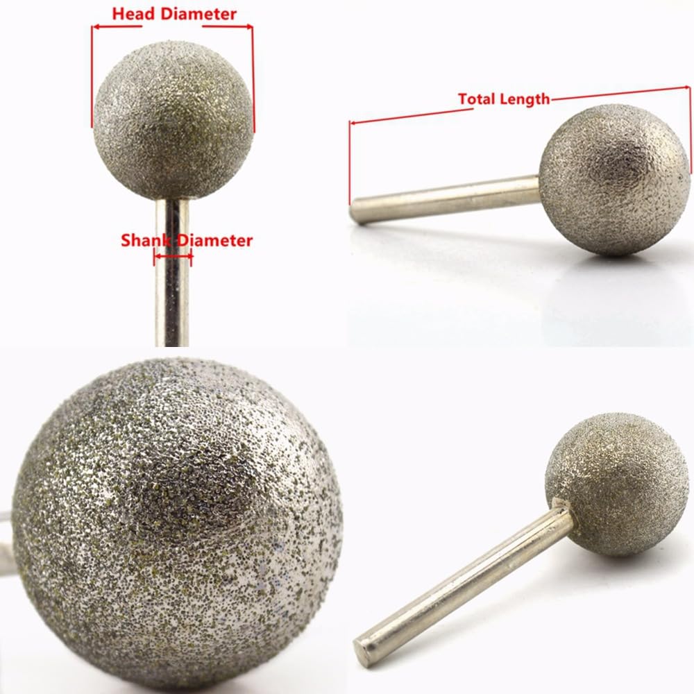 Fresa abrasiva diamantata con testa sferica da 15-50 mm di diametro, punte montate rivestite, frese a sfera rotonda, gambo, grana 6, 80, utensili grossolani for pietra wanglan(Head Diameter 40mm)