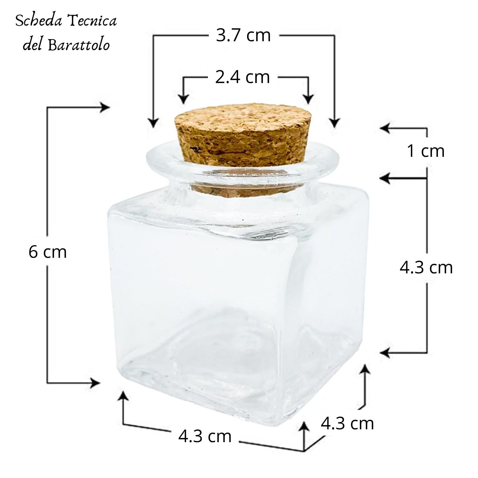 Doni Bomboniere 40 quadratische Gläschen 6x4x4 Konfetti-Behälter Korkverschluss Glasgefäße transparent hohe Qualität personalisierbar Basteln Hochzeit Taufe Geburt Firmung Kommunion Abschluss