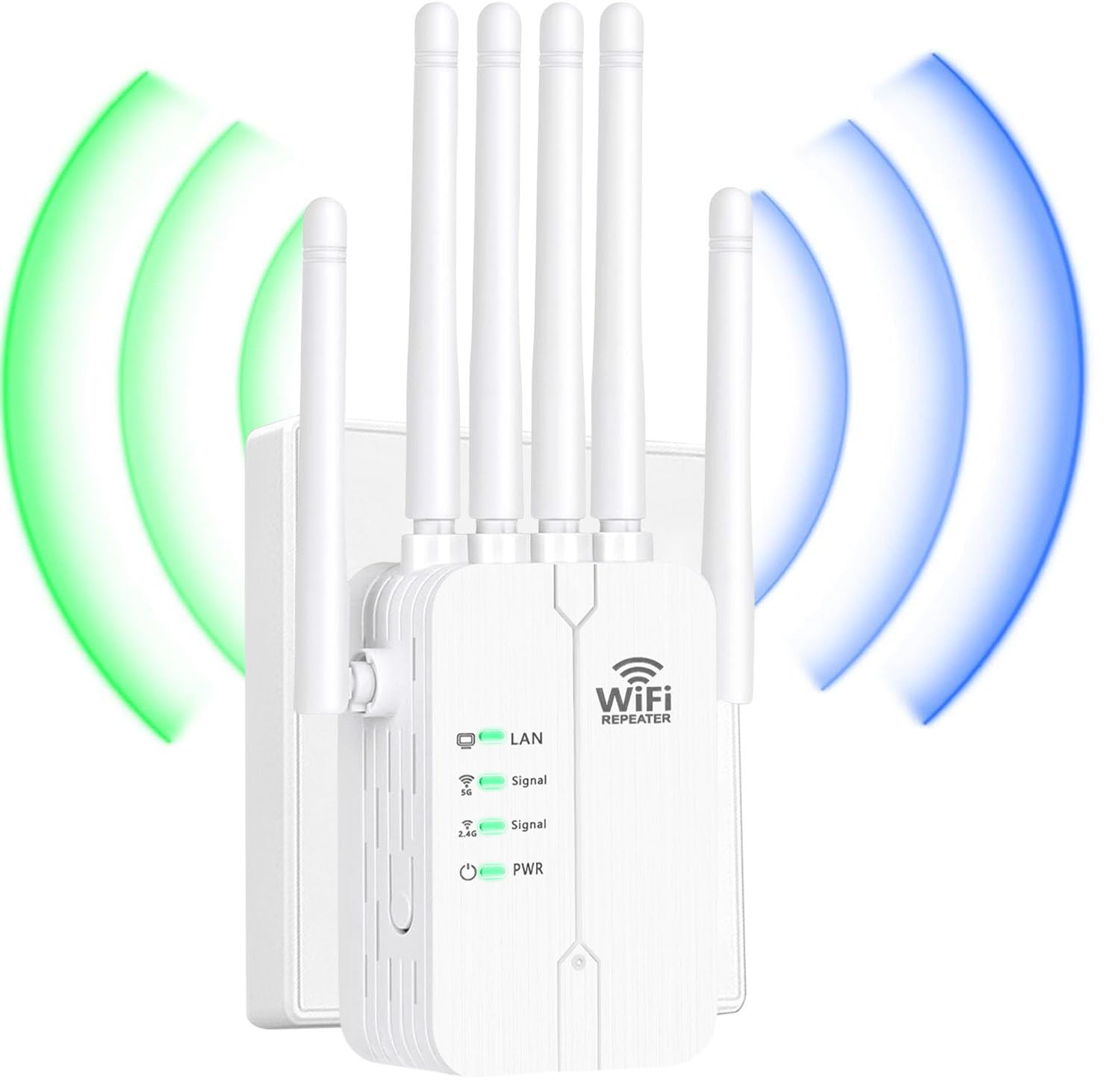 Repetidor WiFi,Amplificador señal WiFi Potente,6 Antenas,2 Puertos LAN,Cobertura Total de 360°,Cobertura de hasta 11800Sq.Ft,repetidor WiFi Largo Alcanc,para oficinas y hogares,Easy Set up