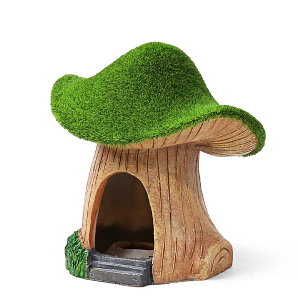 XEOGUIYA Fish House for Aquarium Decoration Green Moss Mushroom House, Resin Fish Tank Decoration, Fish and Shrimp Shelter Landscape Cave Decor
