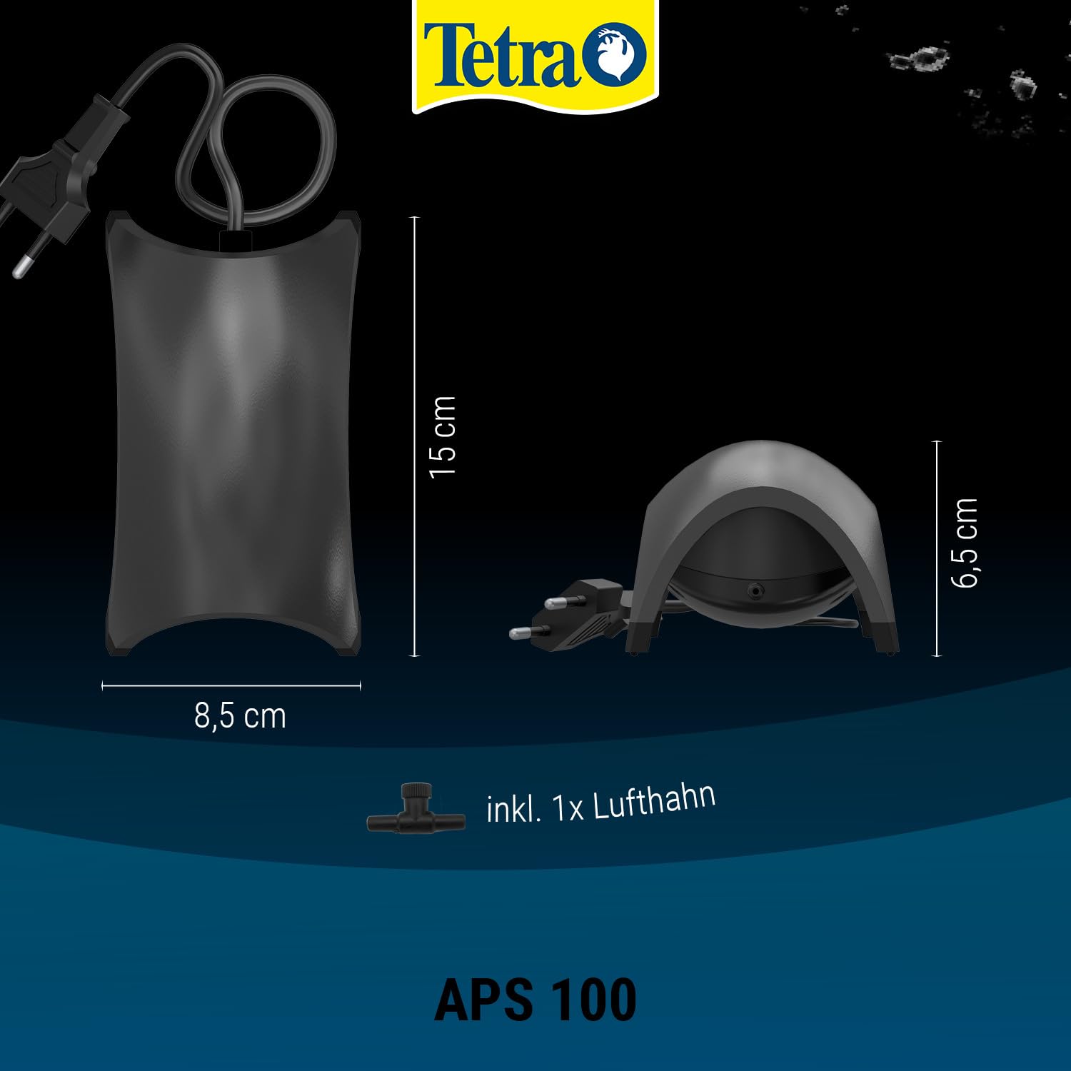 Tetra APS 100 pompa powietrza do akwarium – cicha pompa membranowa do akwariów o pojemności 50-100 l, czarna