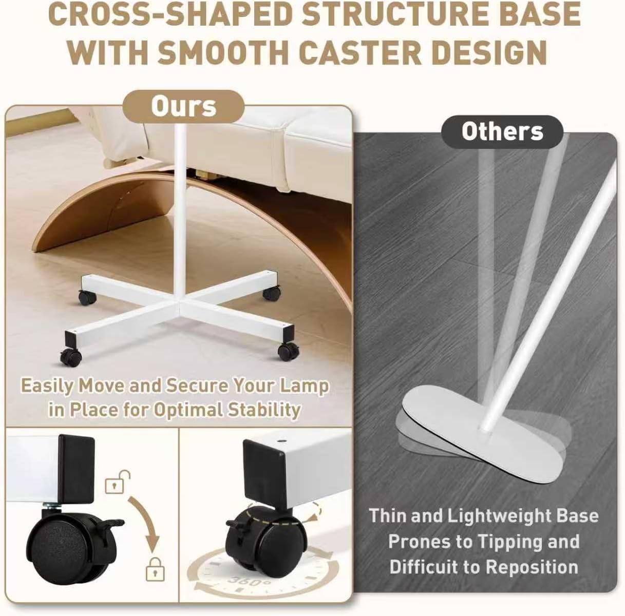 10X Magnifying Glass with Light and Stand, 24W & 2200 Lumens Infinite Warm-Cold Dimming Mag Lamp for Estheticians, 2-in-1 LED Floor Lamp with 4 Wheel Rolling Base for Crafts Reading Facial Nail 4-Wheel Floor Lamp White