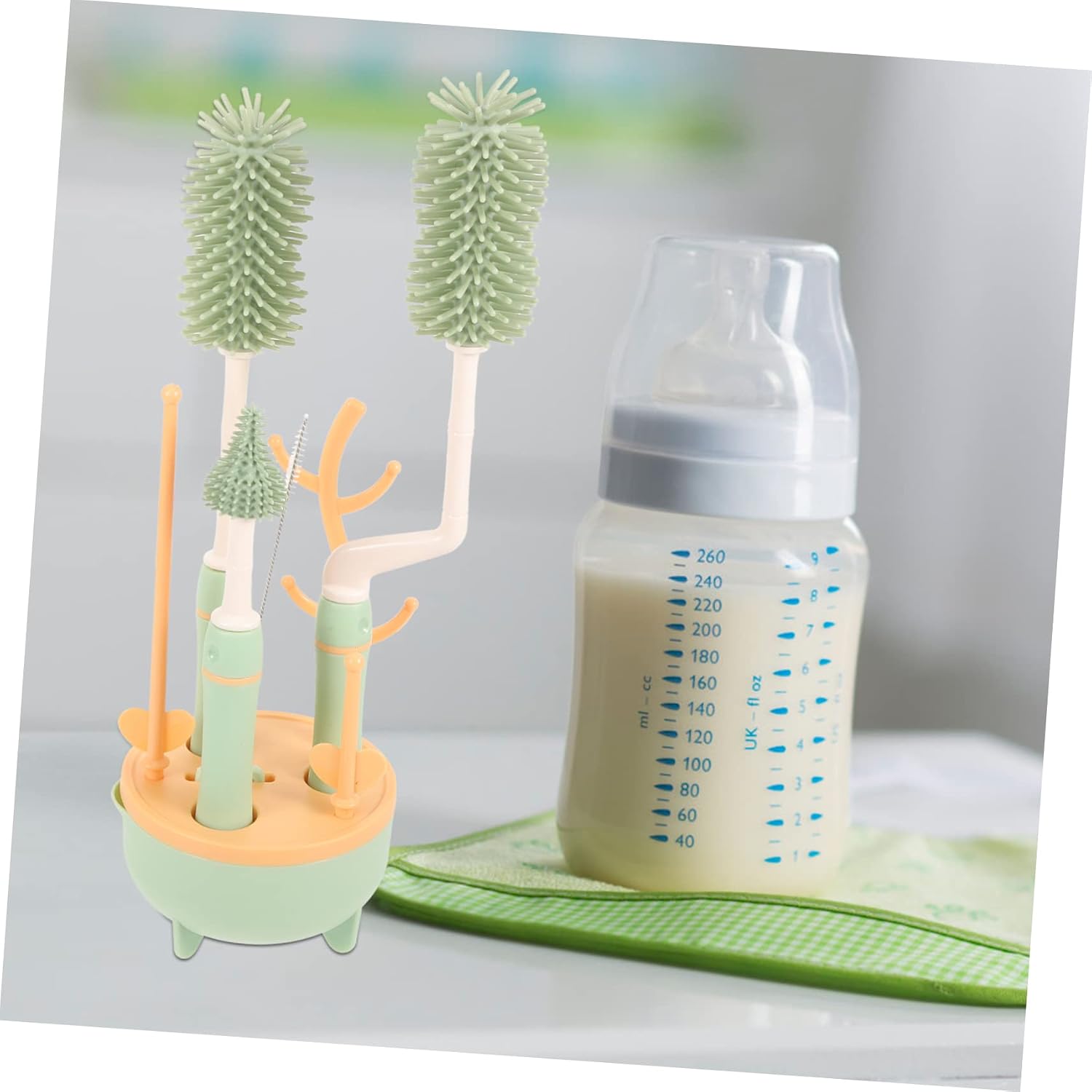 1set Multi-Functional Bottle Brush Cleaners for Bottles Cups and Pacifiers with Convenient Drying Stand for Easy Cleaning and Maintenance