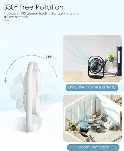 Miniatura 4 de AceMining Ventilador de escritorio, ventilador pequeño silencioso, ventilador USB con luz nocturna, ventilador de mesa, enchufe eléctrico,