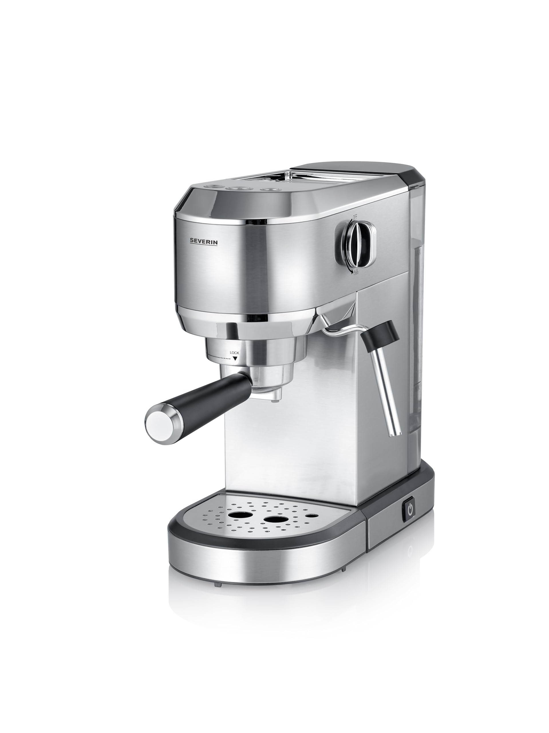 SEVERIN Cafetera espresso ‘Newspresa’, bomba ULKA de 20 bares, boquilla para espumar leche, depósito de agua de 1 litro, para una o dos tazas, color plata, acero inoxidable, 1350 W, KA 5997