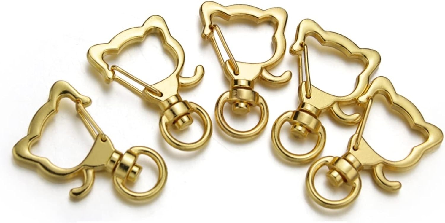 YANHAO 5Pcs Cute Cat Keychain Lobster Clasp Dog Collar Buckle Bag Chic Charm Key Ring Chain for DIY Jewelry Accessories (Color : Silver)