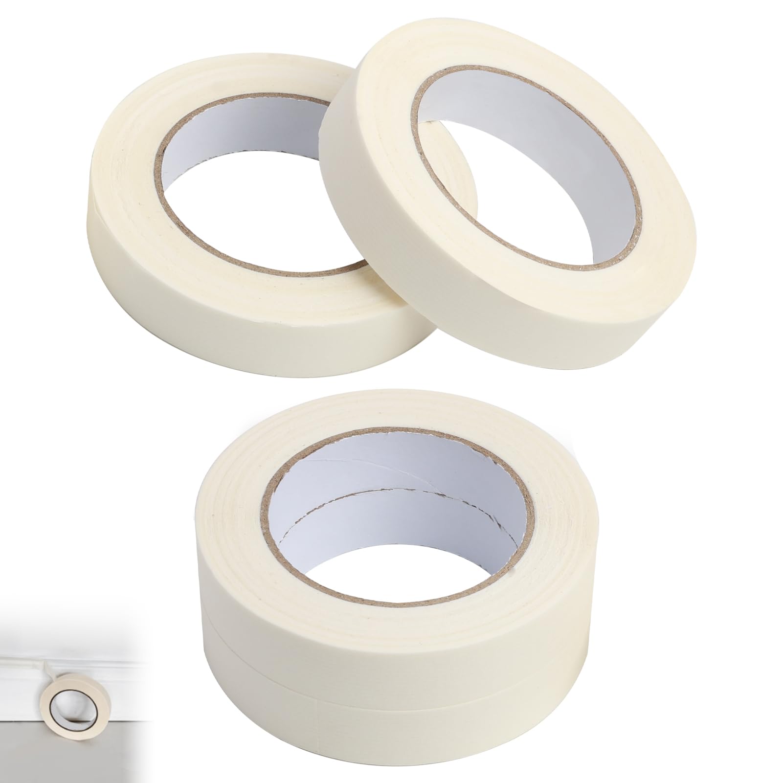 Lot de 4 rubans de masquage fins pour peinture, ruban de masquage blanc à haute adhérence pour décoration intérieure, peinture – 24 mm x 50 m