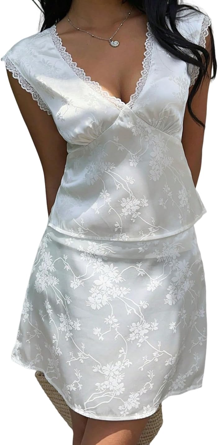 Women Summer 2 Piece Short Skirt Sets Top Skort Set Travel Outfits