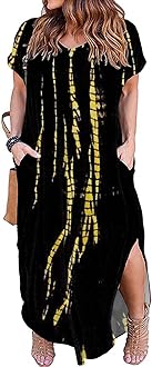 Kancystore Women's Plus Size Dresses Summer Casual Loose Pocket Short Sleeve Slits Long Maxi Dress XL-5X