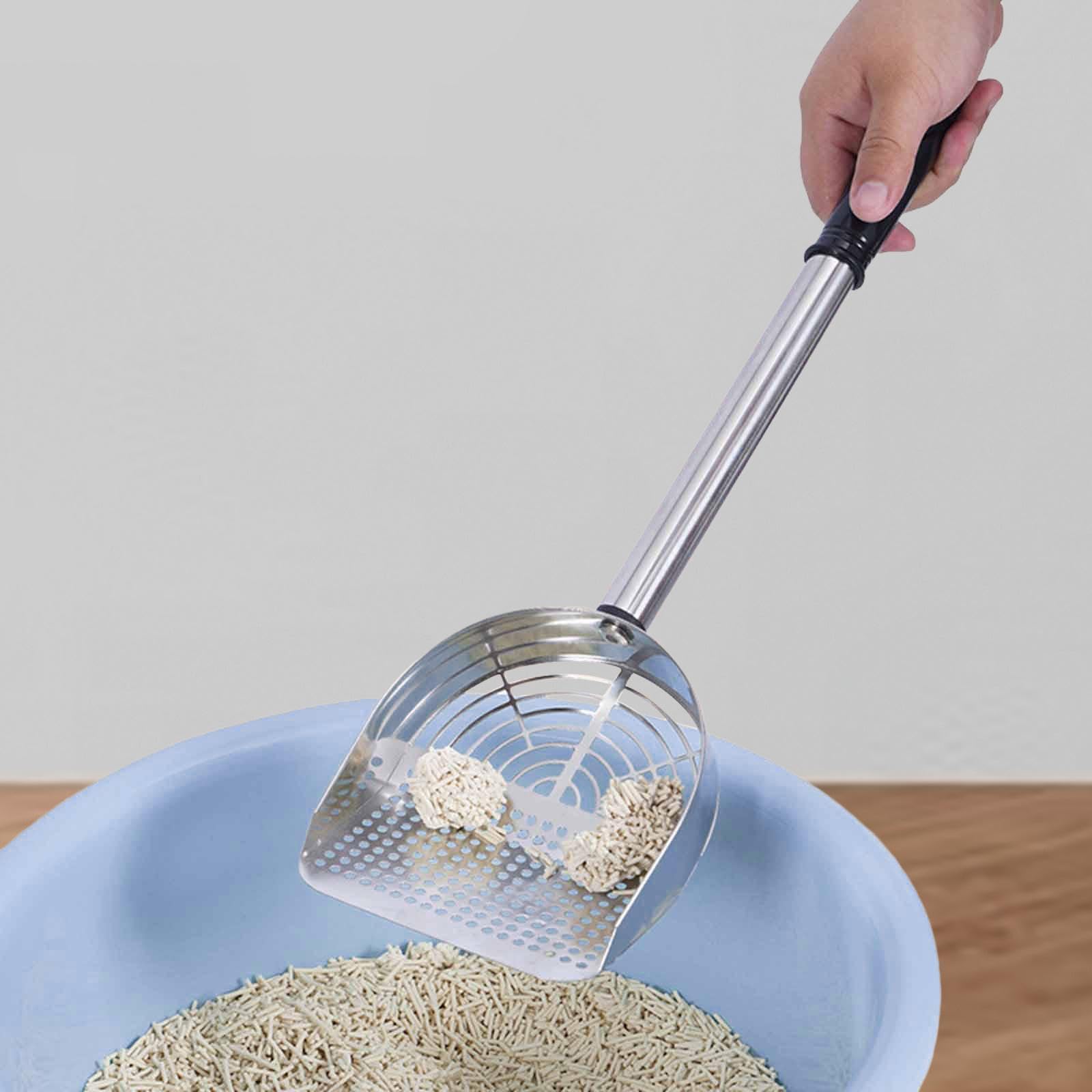 Cat Litter Scoop Stainless Steel Mesh Long Handle Sifting Tool Mesh Scooper for Litter Pan, Silver