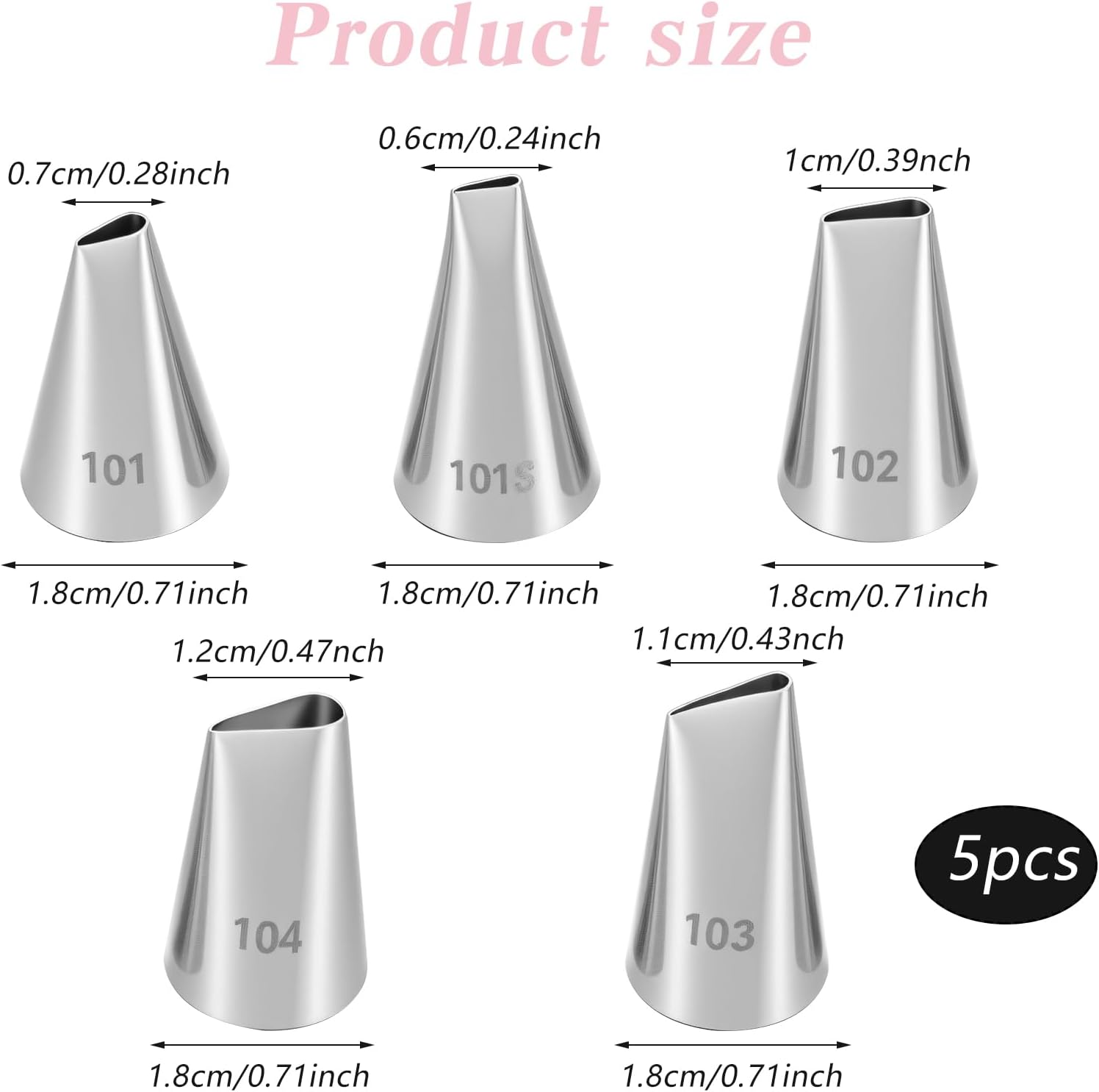 Piping Tips Set, 5PCS Piping Nozzles Cake Decorating Supplies Flower Petal Icing Tips Stainless Steel Cakes Decor Pastry Tools for Cake Decorating Cupcake